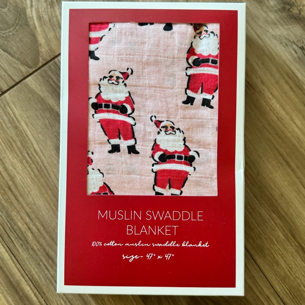 NIB: MudPie Santa Pink Cotton Muslin Swaddle
